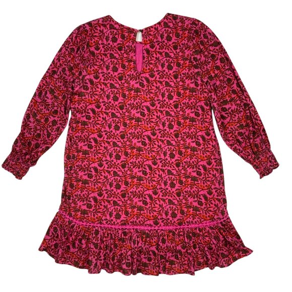 Anthropologie Beau Mini Dress MP Petite Pink Floral Ruffle Hem Western Bohemian - Picture 13 of 15